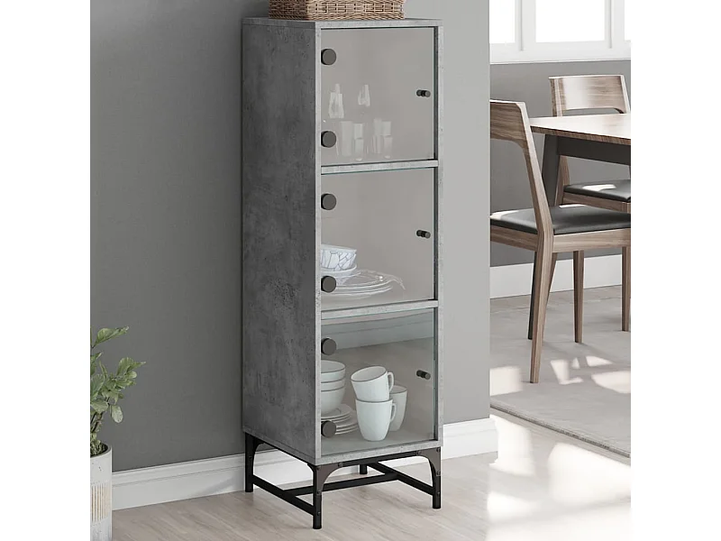 Highboard,Kommode mit Glastüren Betongrau 35x37x120 cm -gkd287315
