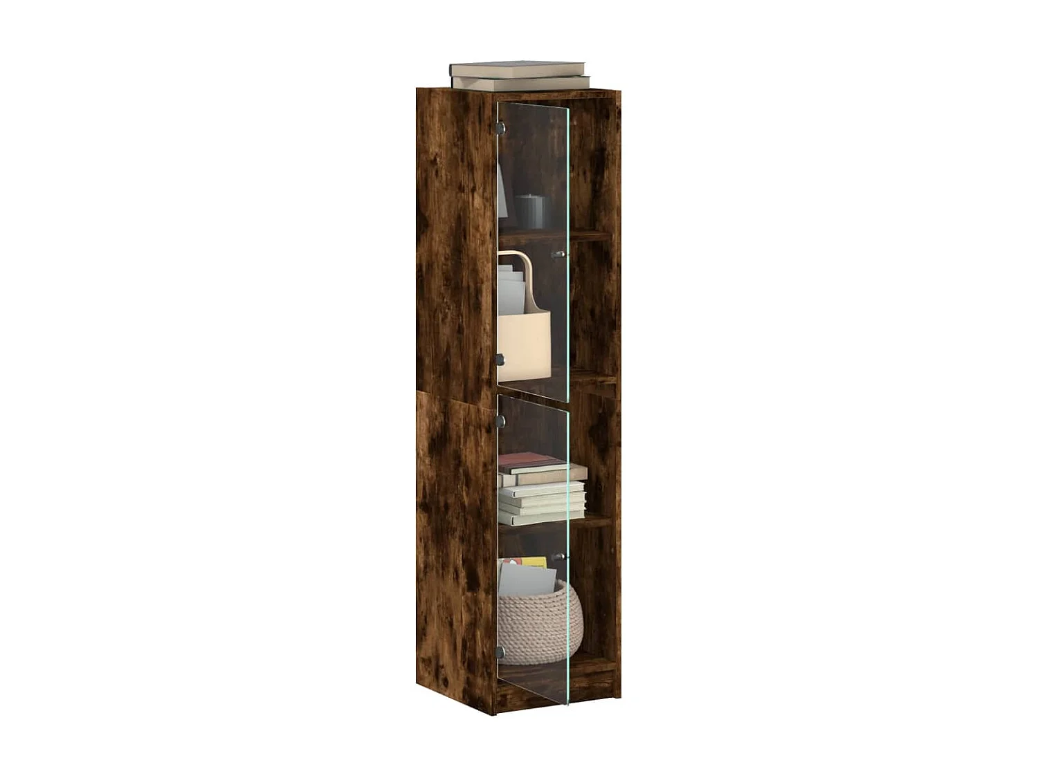 Highboard,Kommode mit Glastüren Räuchereiche 35x37x142 cm -gkd670062