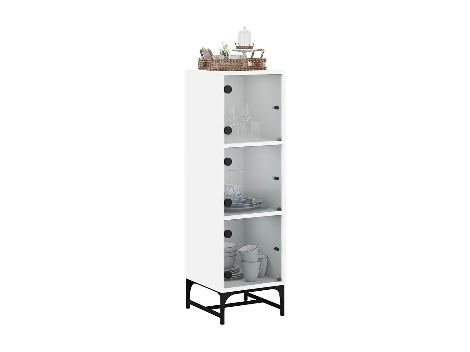 Highboard,Kommode mit Glastüren Weiß 35x37x120 cm -gkd765538