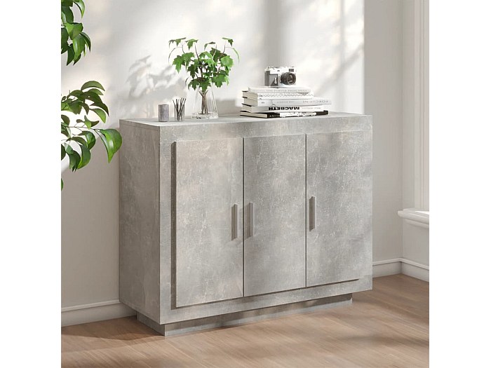 Credenza Soggiorno Moderna SECOLI 92x35x75 Cm - Mobiletto Multiuso In Legno Multistrato Grigio Sonoma - Salvaspazio