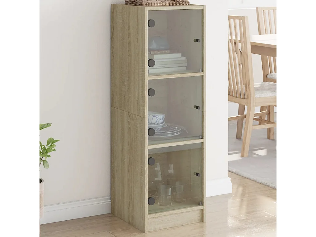 Highboard,Kommode mit Glastüren Sonoma-Eiche 35x37x109 cm -gkd366183