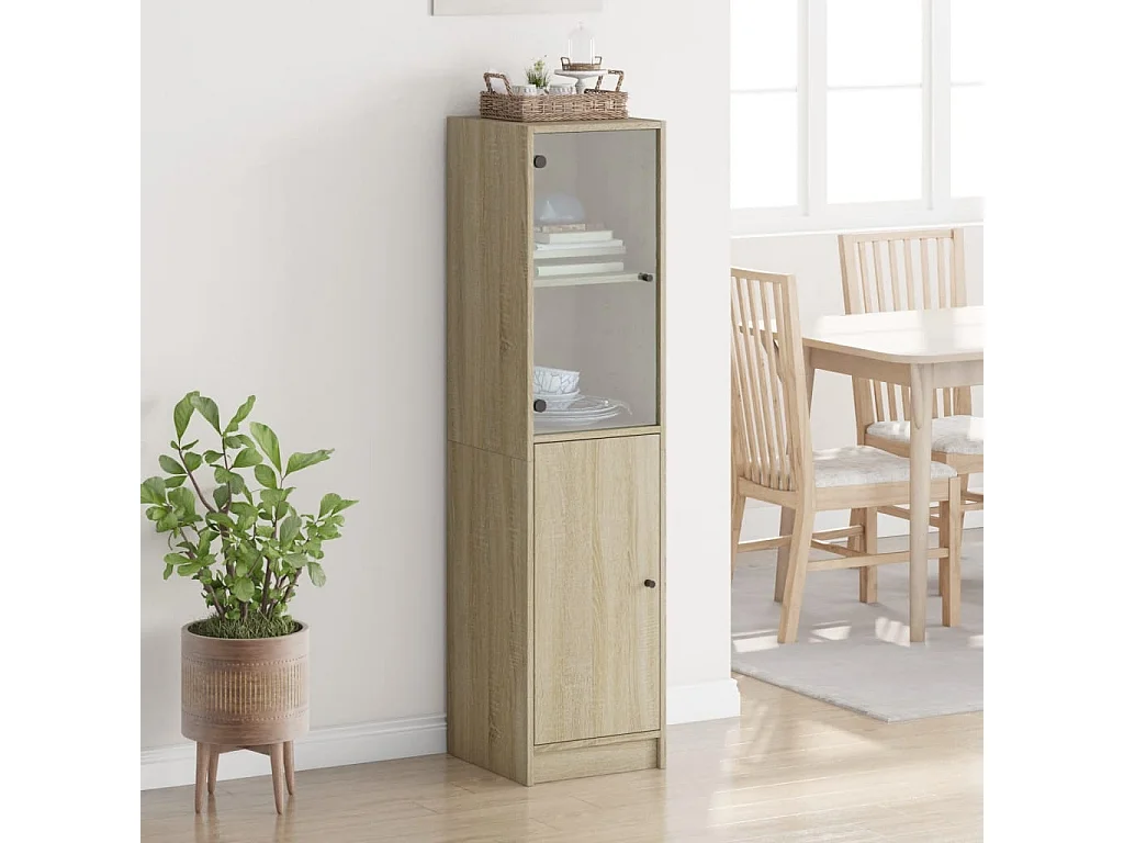 Highboard,Kommode mit Glastür Sonoma-Eiche 35x37x142 cm -gkd571075