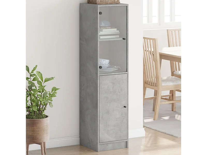 Highboard,Kommode mit Glastür Betongrau 35x37x142 cm -gkd970066