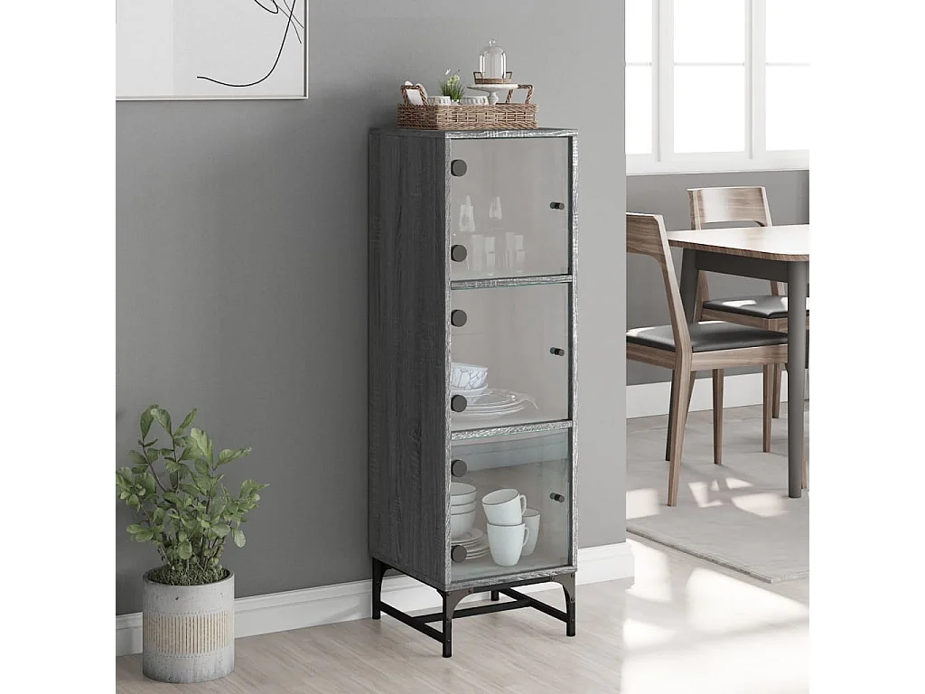 Highboard,Kommode mit Glastüren Grau Sonoma 35x37x120 cm -gkd952594