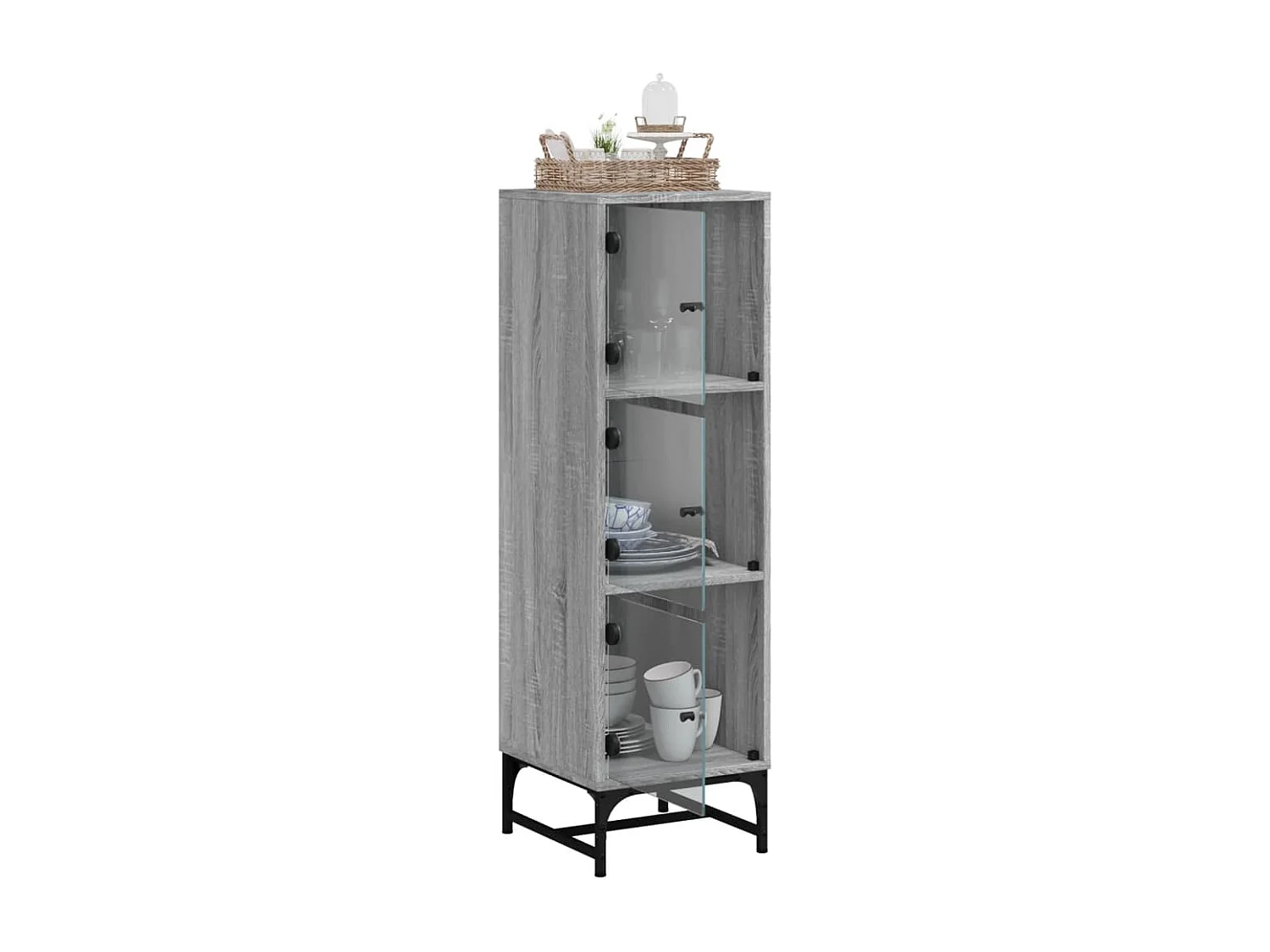 Highboard,Kommode mit Glastüren Grau Sonoma 35x37x120 cm -gkd952594