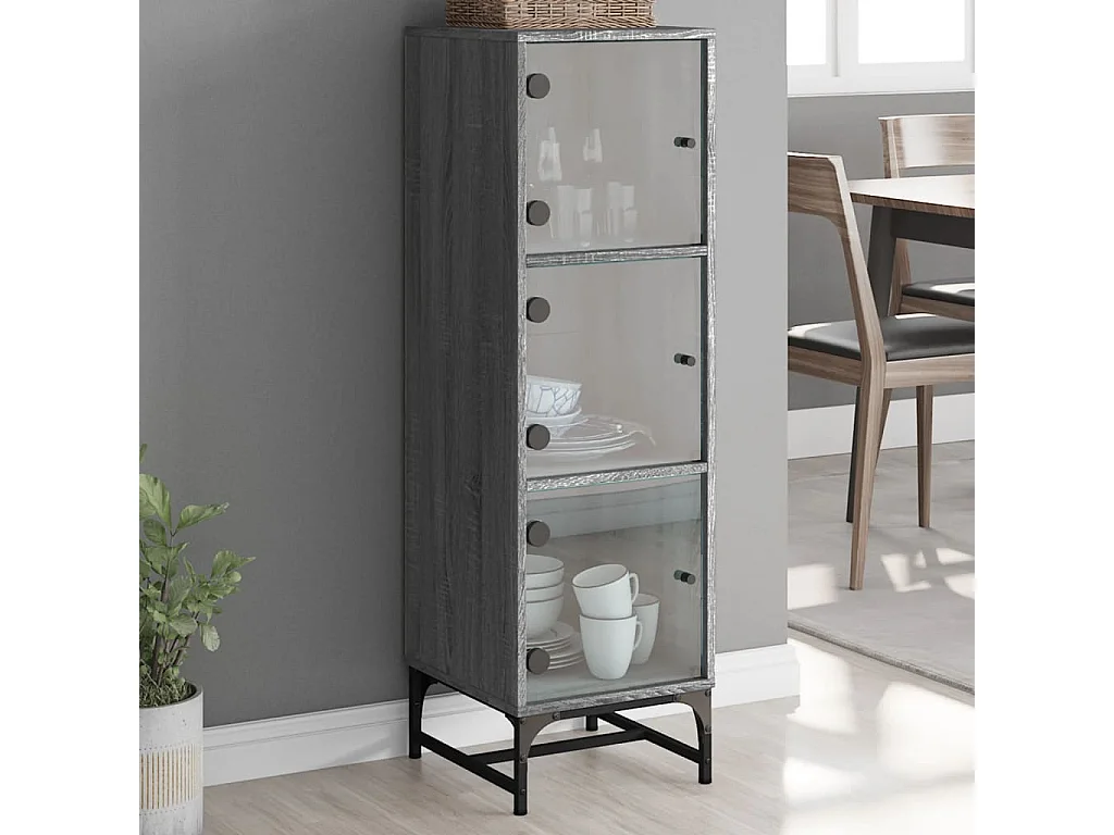Highboard,Kommode mit Glastüren Grau Sonoma 35x37x120 cm -gkd952594