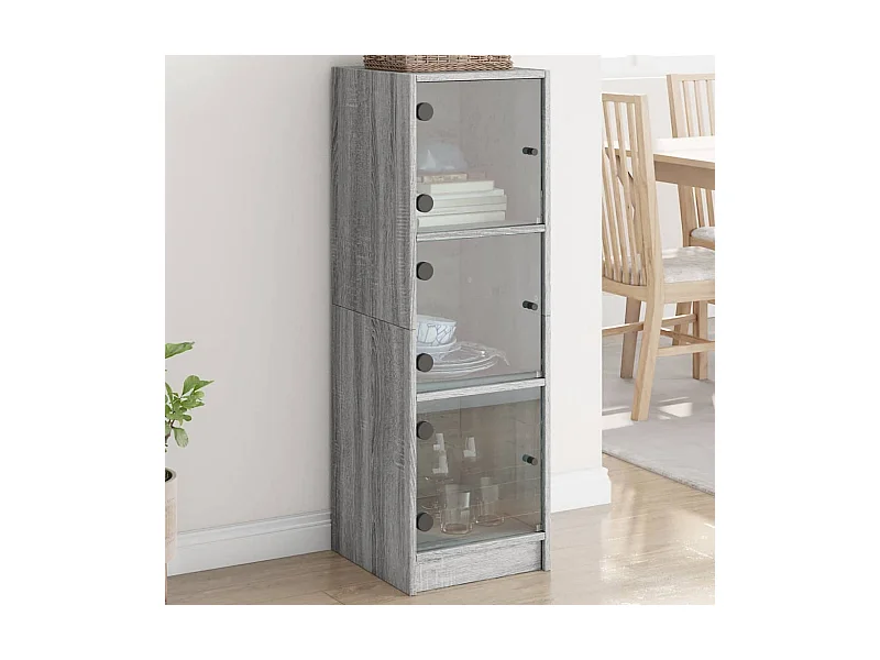 Highboard,Kommode mit Glastüren Grau Sonoma 35x37x109 cm -gkd447530