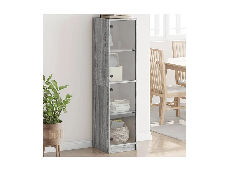 Highboard,Kommode mit Glastüren Grau Sonoma 35x37x142 cm -gkd698350