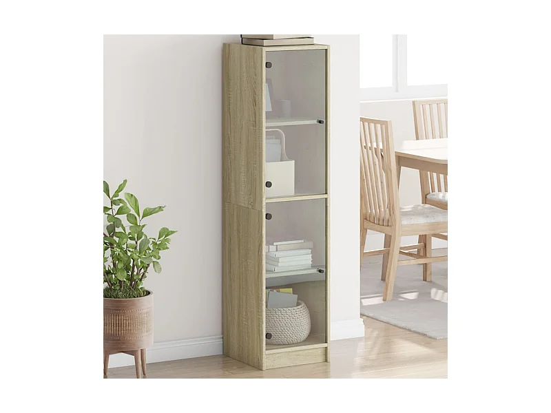 Highboard,Kommode mit Glastüren Sonoma-Eiche 35x37x142 cm -gkd993928