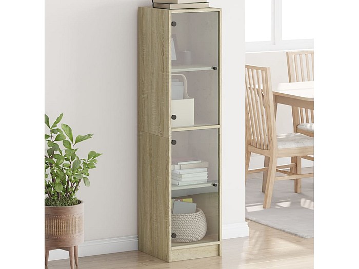 Credenza con Ante in Vetro Rovere Sonoma 35x37x120 cm