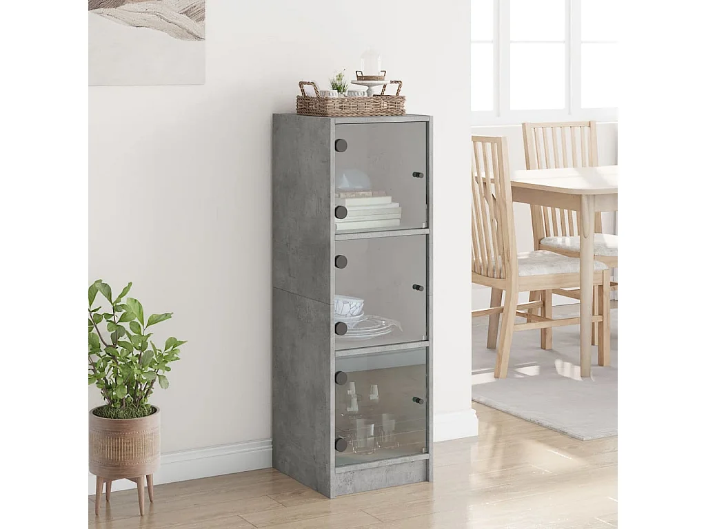 Highboard,Kommode mit Glastüren Betongrau 35x37x109 cm -gkd62485