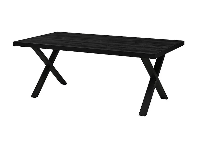 NOX - Table Rectangulaire 230cm Aspect Bois Noir Piètement X Métal Noir
