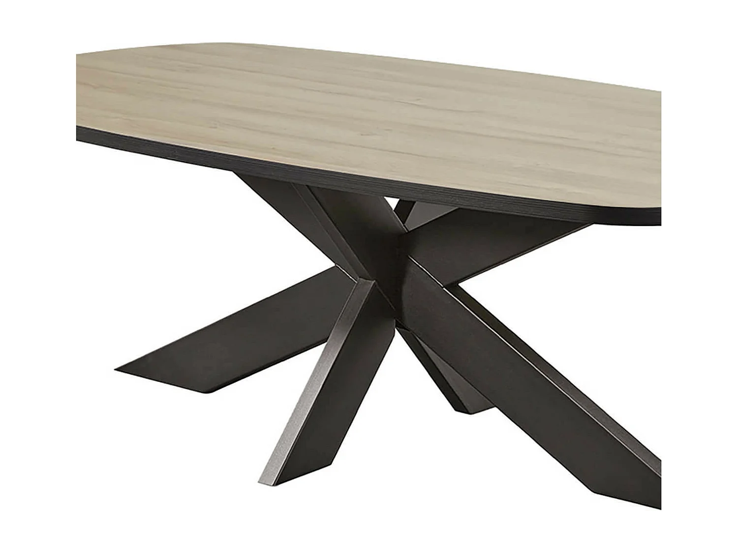 FRANK - Table Ovale 230cm Aspect Bois Piètement Araignée Métal Noir