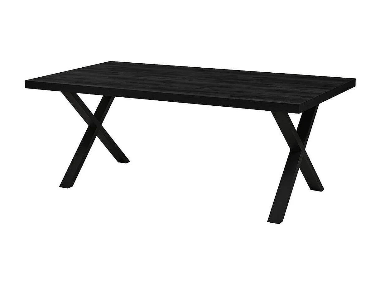 NOX - Table Rectangulaire 170cm Aspect Bois Noir Piètement X Métal Noir