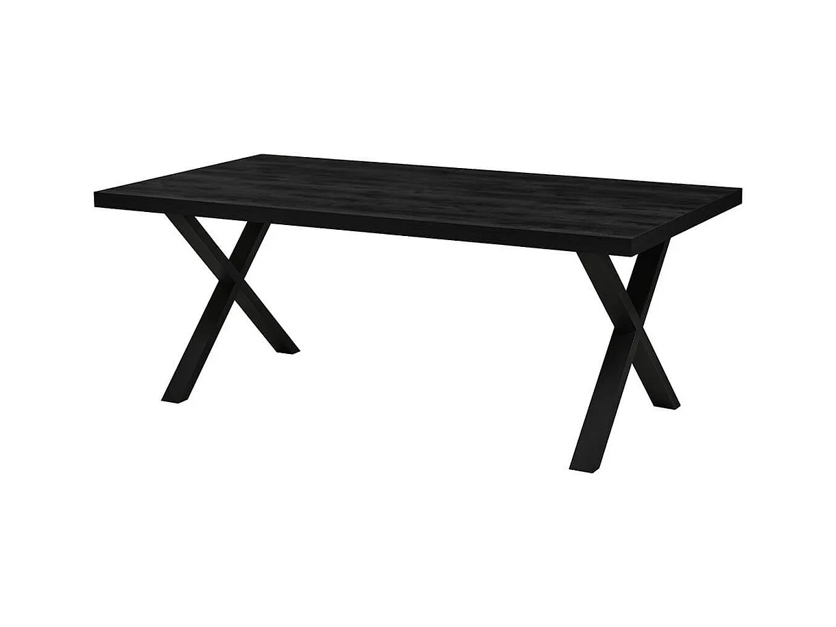 NOX - Table Rectangulaire 170cm Aspect Bois Noir Piètement X Métal Noir