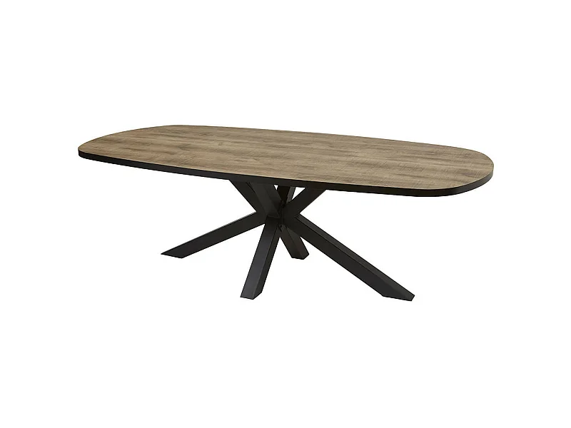 TROPIX - Table Ovale 230cm Aspect Bois Piètement Etoile Métal Noir