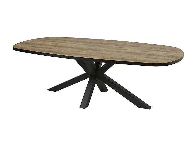 TROPIX - Table Ovale 200cm Aspect Bois Piètement Etoile Métal Noir