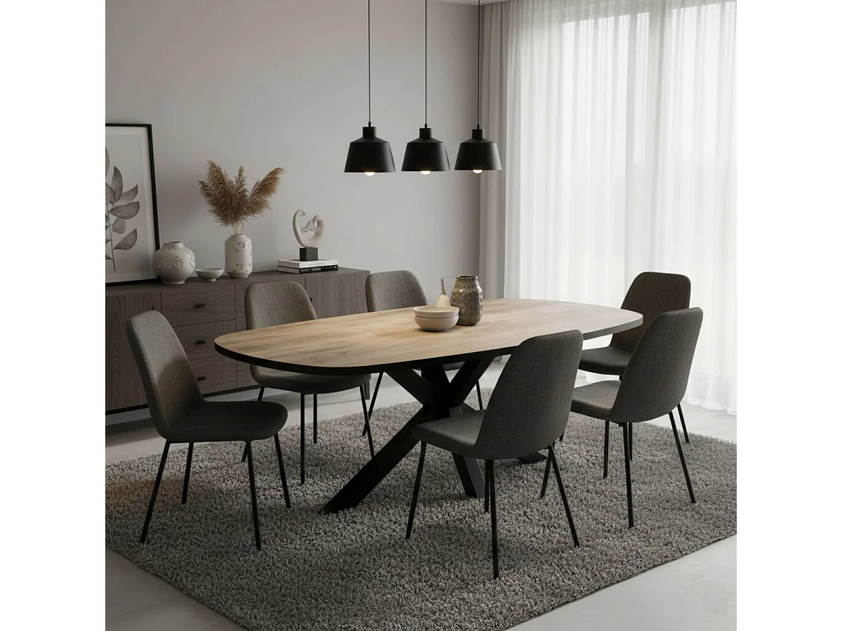 TROPIX - Table Ovale 200cm Aspect Bois Piètement Etoile Métal Noir