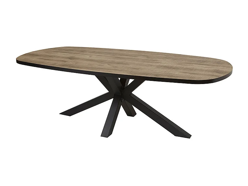 TROPIX - Table Ovale 200cm Aspect Bois Piètement Etoile Métal Noir