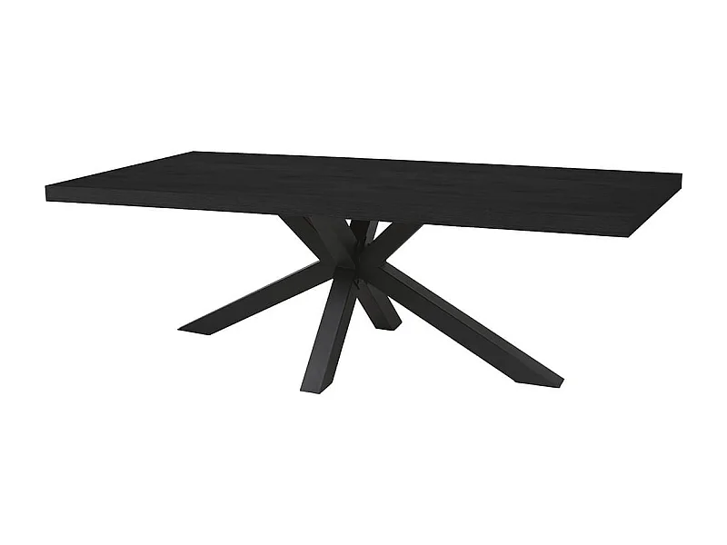 NOX - Table Rectangulaire 230cm Aspect Bois Noir Piètement Etoile Métal Noir