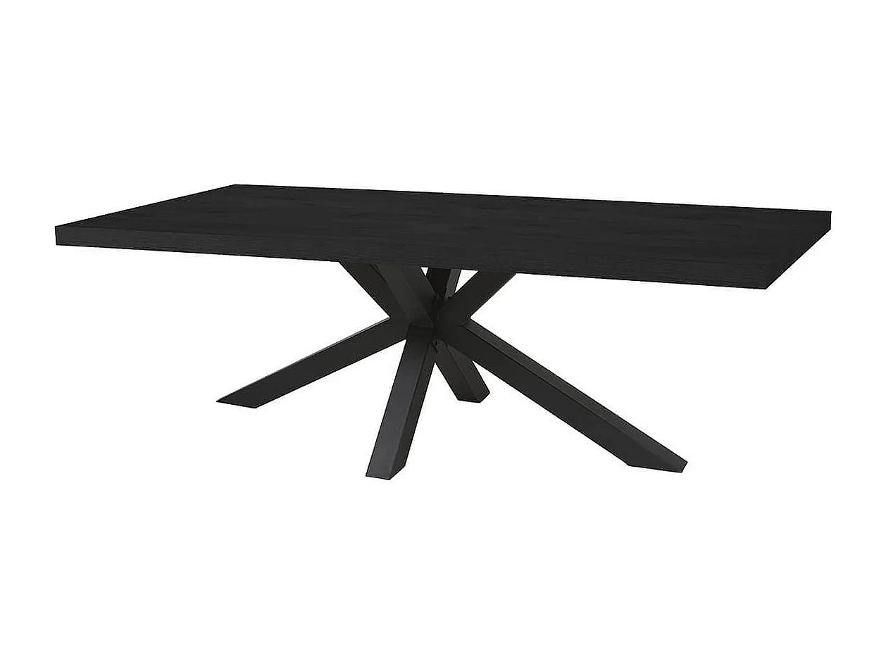 NOX - Table Rectangulaire 230cm Aspect Bois Noir Piètement Etoile Métal Noir