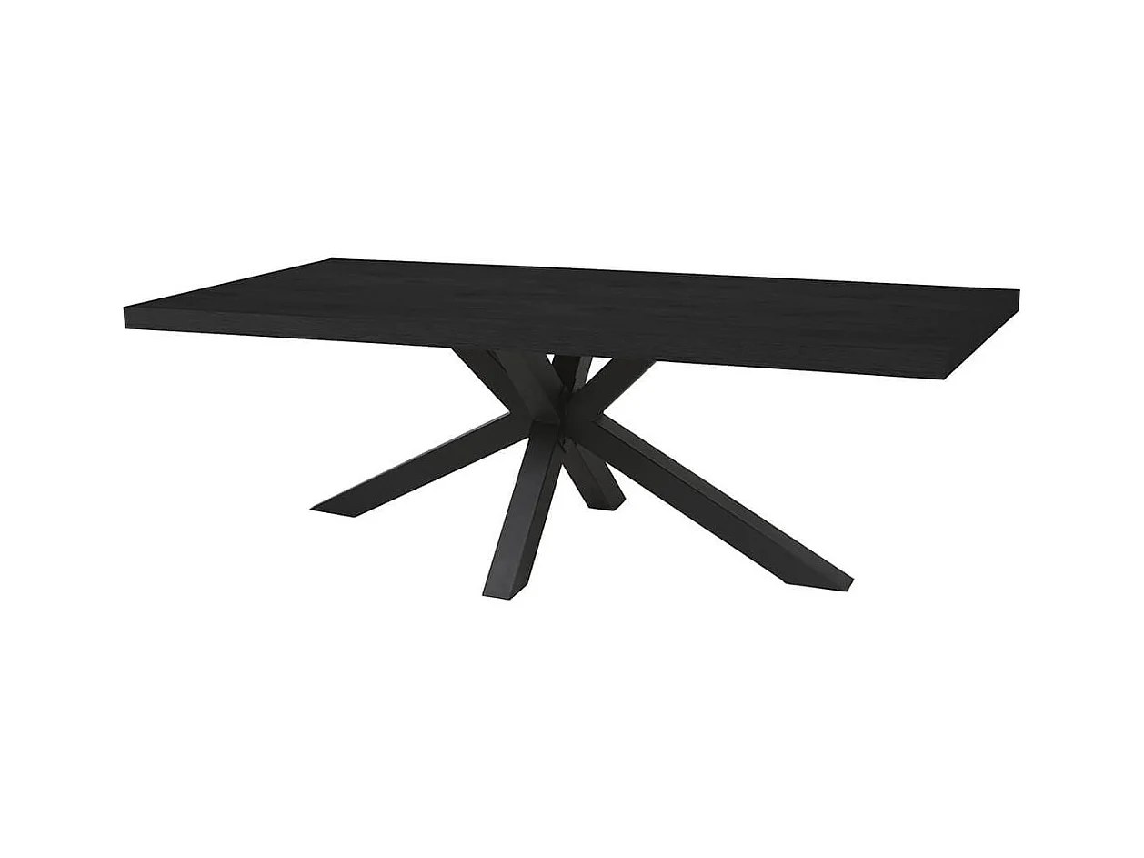NOX - Table Rectangulaire 230cm Aspect Bois Noir Piètement Etoile Métal Noir