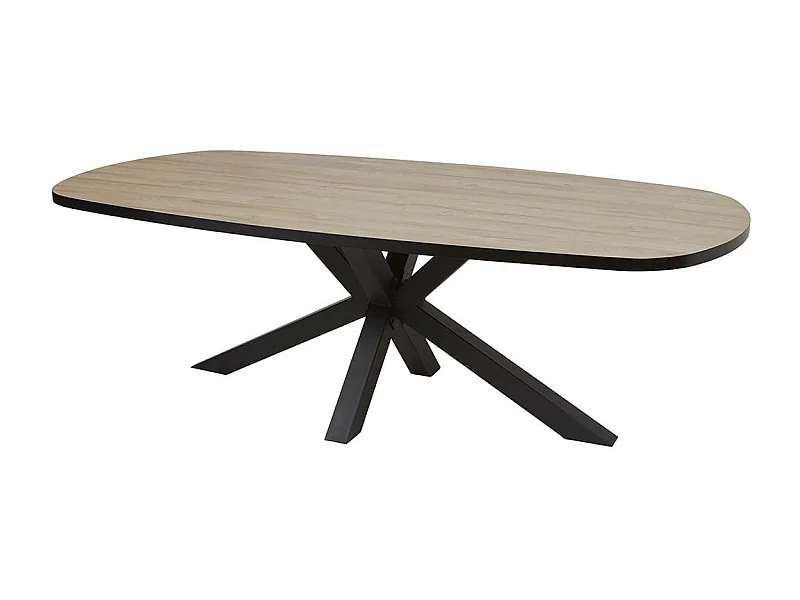 FRANK - Table Ovale 230cm Aspect Bois Piètement Etoile Métal Noir