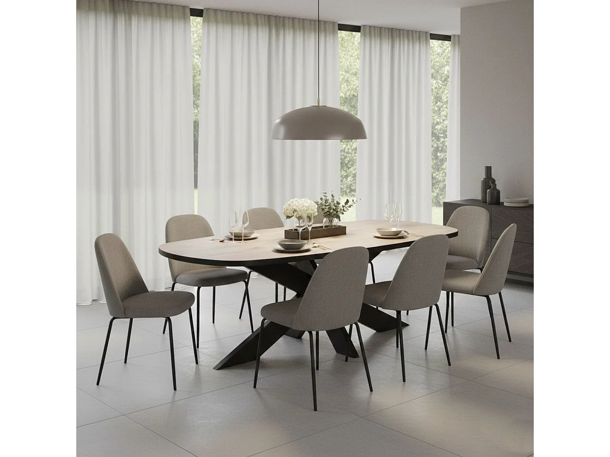 CANYON - Table Ovale 230cm Aspect Bois Piètement Araignée Métal Noir