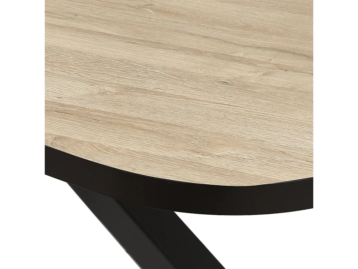FRANK - Table Ovale 200cm Aspect Bois Piètement Araignée Métal Noir