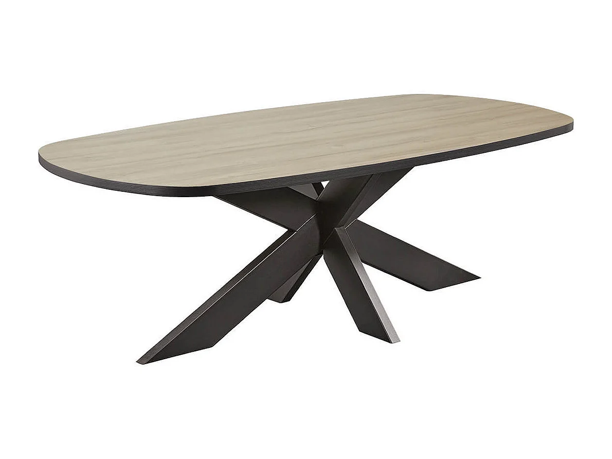 FRANK - Table Ovale 200cm Aspect Bois Piètement Araignée Métal Noir