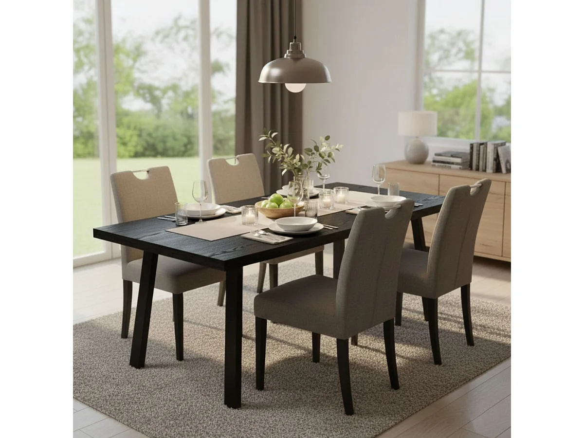 NOX - Table Rectangulaire 170cm Aspect Bois Noir Piètement A Métal Noir