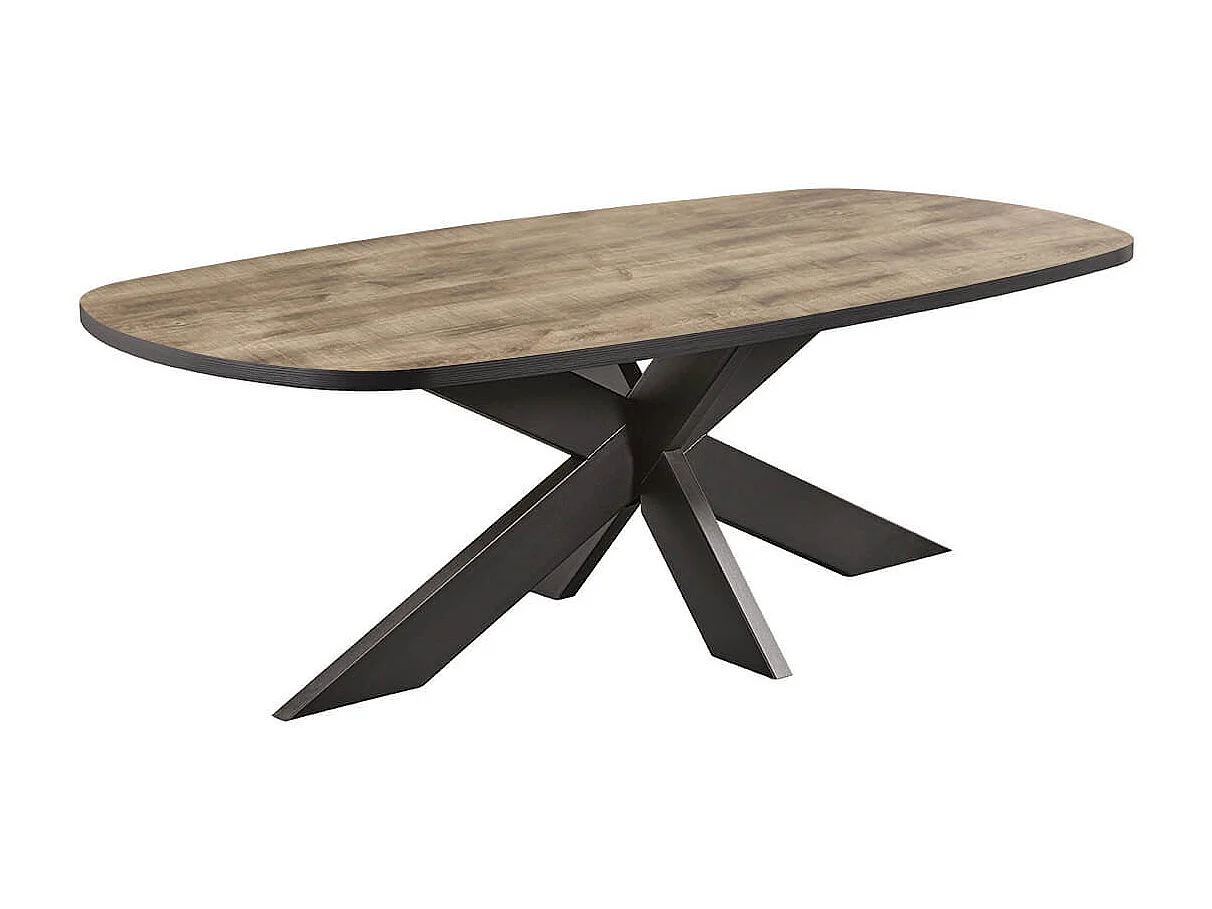 TROPIX - Table Ovale 230cm Aspect Bois Piètement Araignée Métal Noir