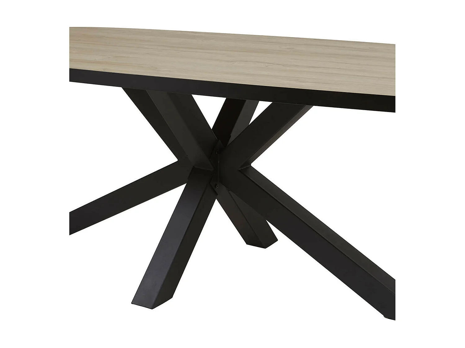 FRANK - Table Ovale 200cm Aspect Bois Piètement Etoile Métal Noir