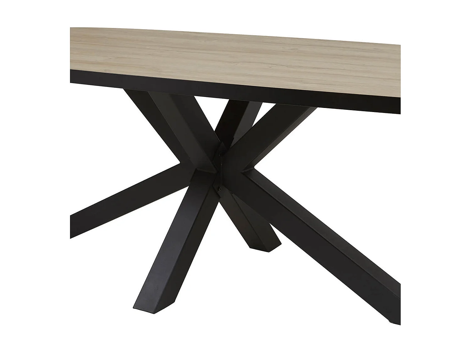 FRANK - Table Ovale 200cm Aspect Bois Piètement Etoile Métal Noir