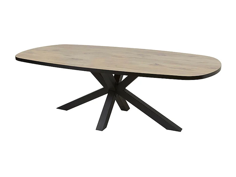 CANYON - Table Ovale 200cm Aspect Bois Piètement Etoile Métal Noir