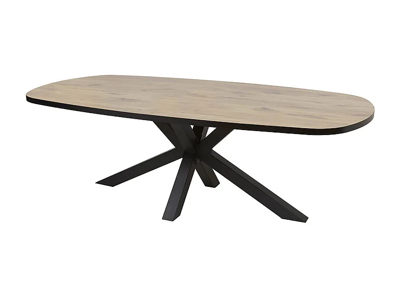CANYON - Table Ovale 200cm Aspect Bois Piètement Etoile Métal Noir