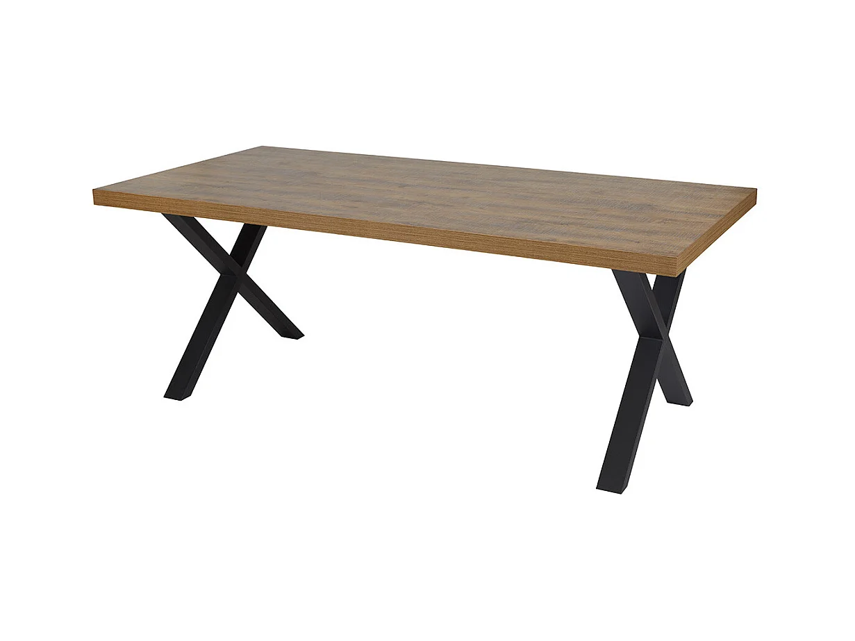 DENVER - Table Rectangulaire 200cm Aspect Bois Piètement X Métal Noir