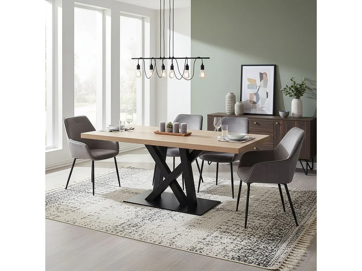 CANYON - Table 230cm Aspect Bois Piètement Métal Croisé Noir
