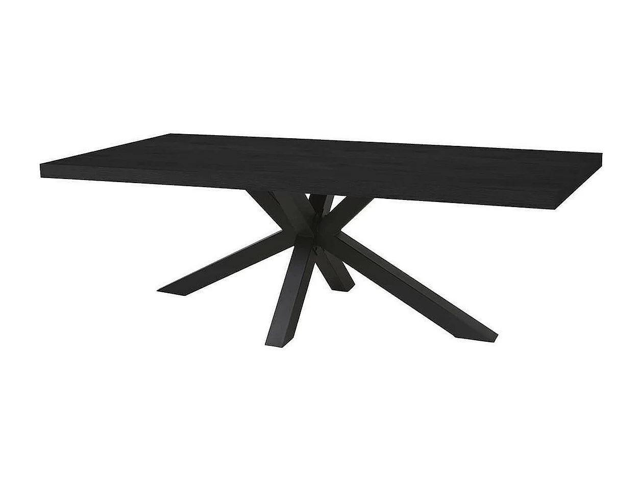 NOX - Table Rectangulaire 170cm Aspect Bois Noir Piètement Etoile Métal Noir
