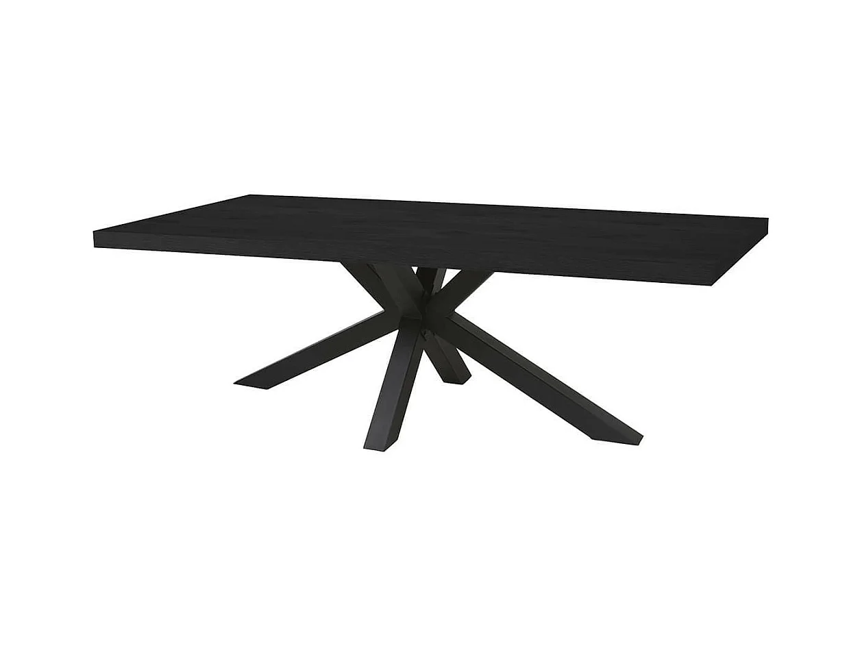 NOX - Table Rectangulaire 170cm Aspect Bois Noir Piètement Etoile Métal Noir