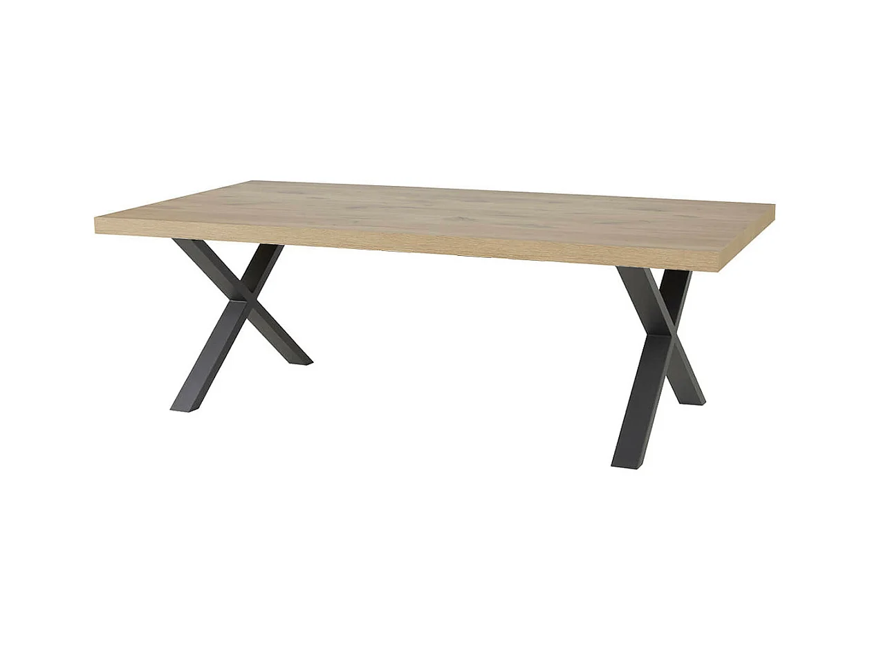 CANYON - Table Rectangulaire 200cm Aspect Bois Piètement X Métal Noir