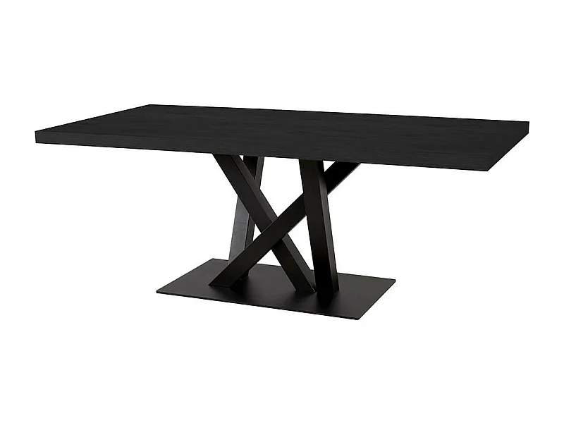 NOX - Table Rectangulaire 200cm Aspect Bois Noir Piètement Croisé Métal Noir