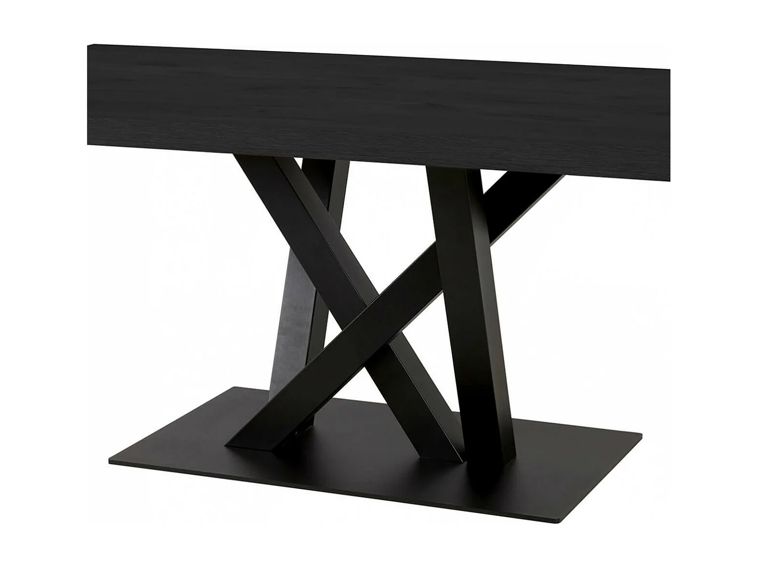 NOX - Table Rectangulaire 200cm Aspect Bois Noir Piètement Croisé Métal Noir