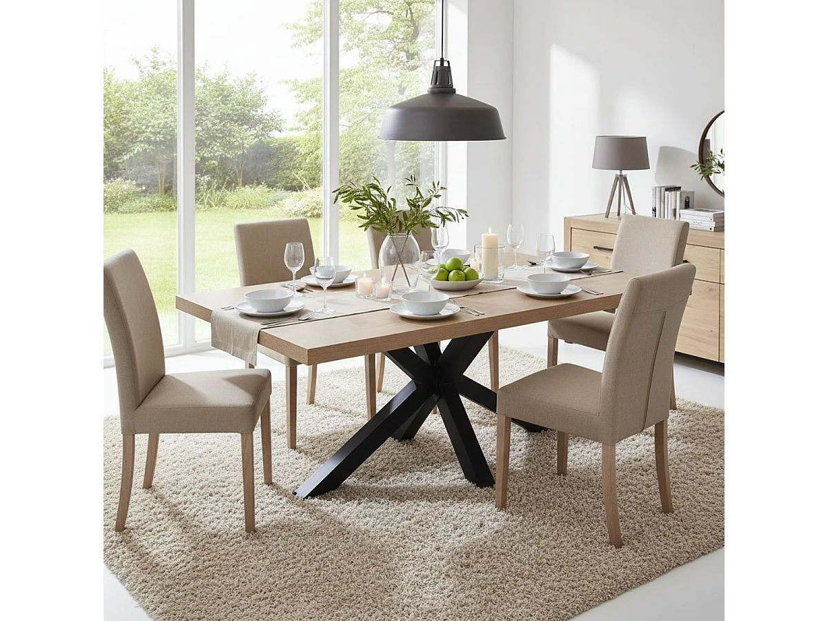 CANYON - Table Rectangulaire 230cm Aspect Bois Piètement Etoile Métal Noir