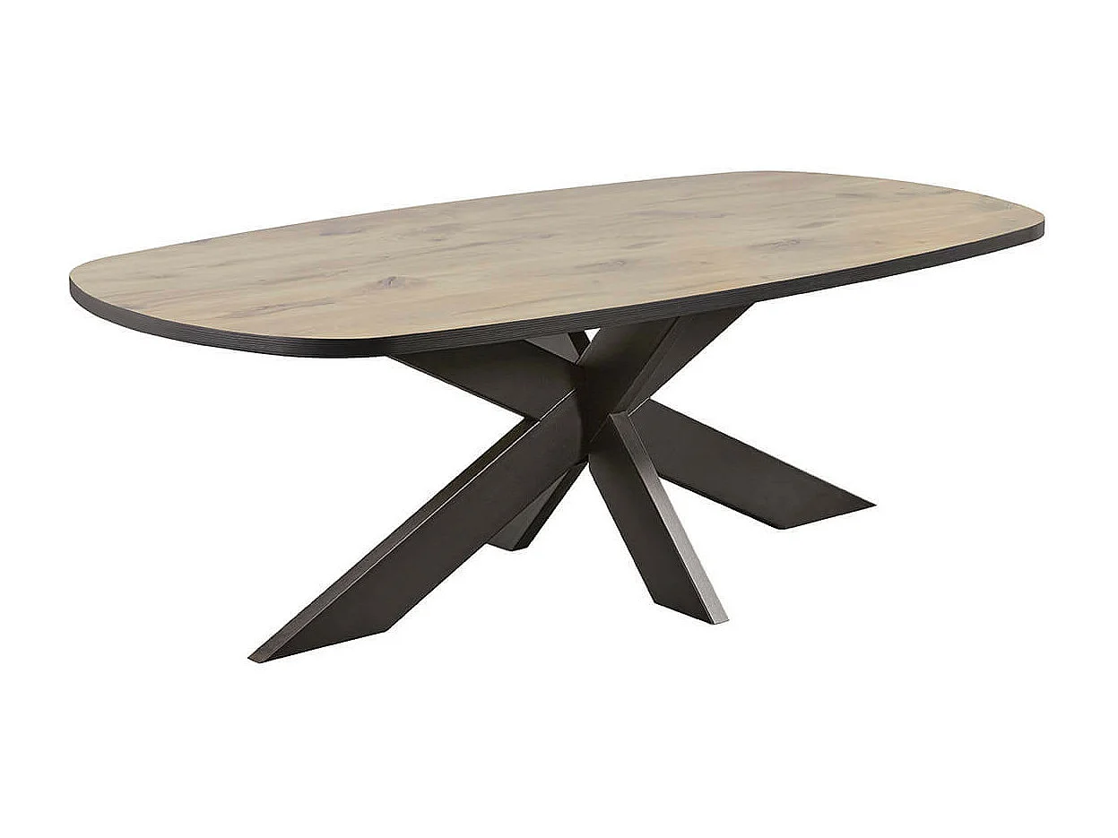 CANYON - Table Ovale 200cm Aspect Bois Piètement Araignée Métal Noir