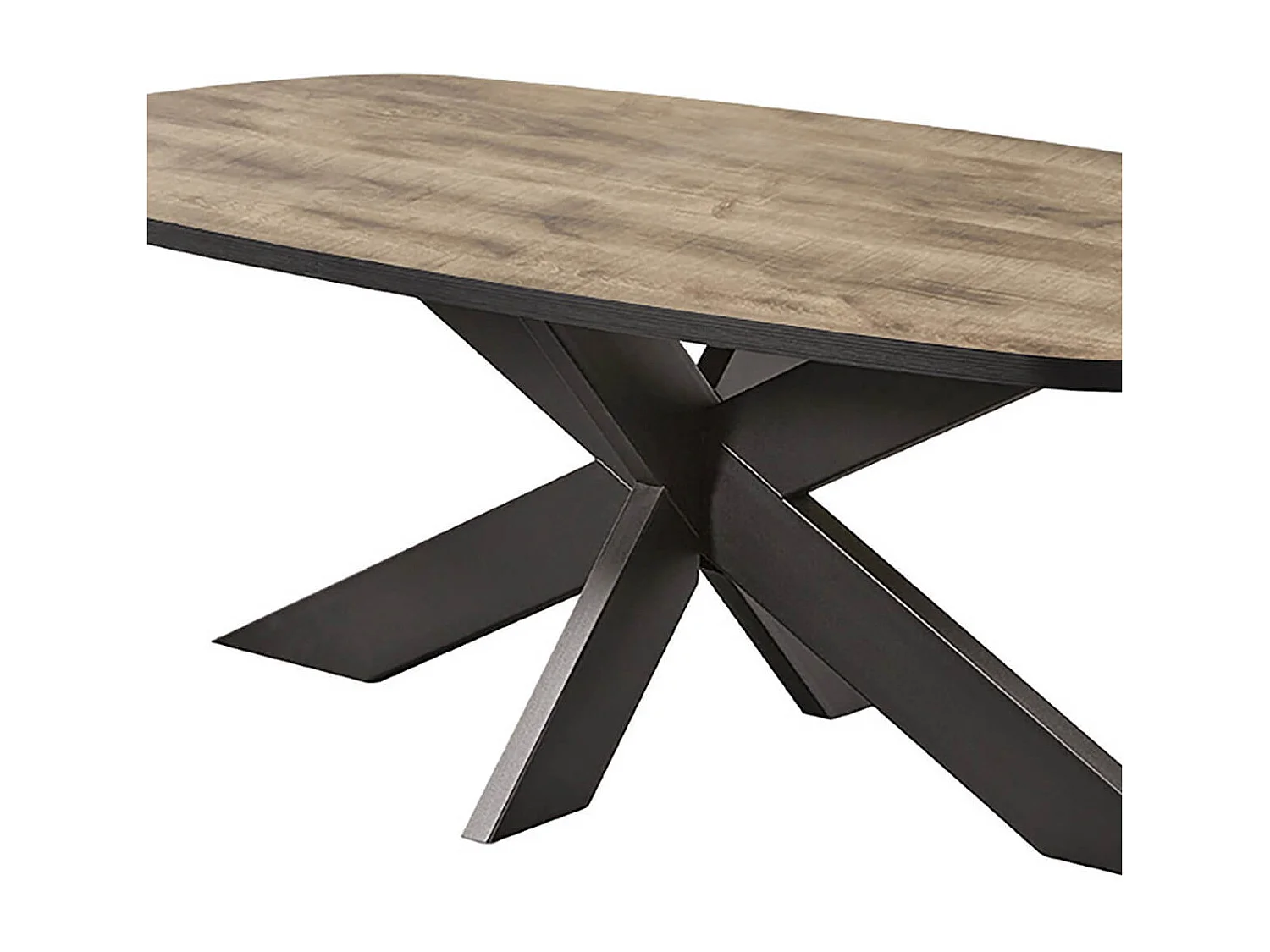 TROPIX - Table Ovale 200cm Aspect Bois Piètement Araignée Métal Noir