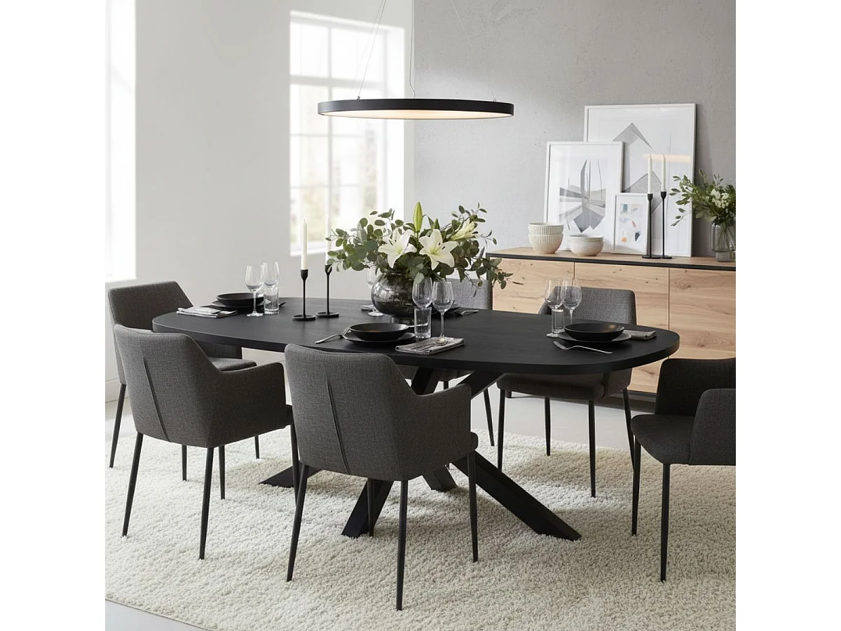 NOX - Table Ovale 200cm Aspect Bois Piètement Etoile Métal Noir