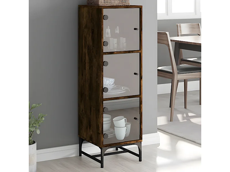 Highboard,Kommode mit Glastüren Räuchereiche 35x37x120 cm -gkd51587