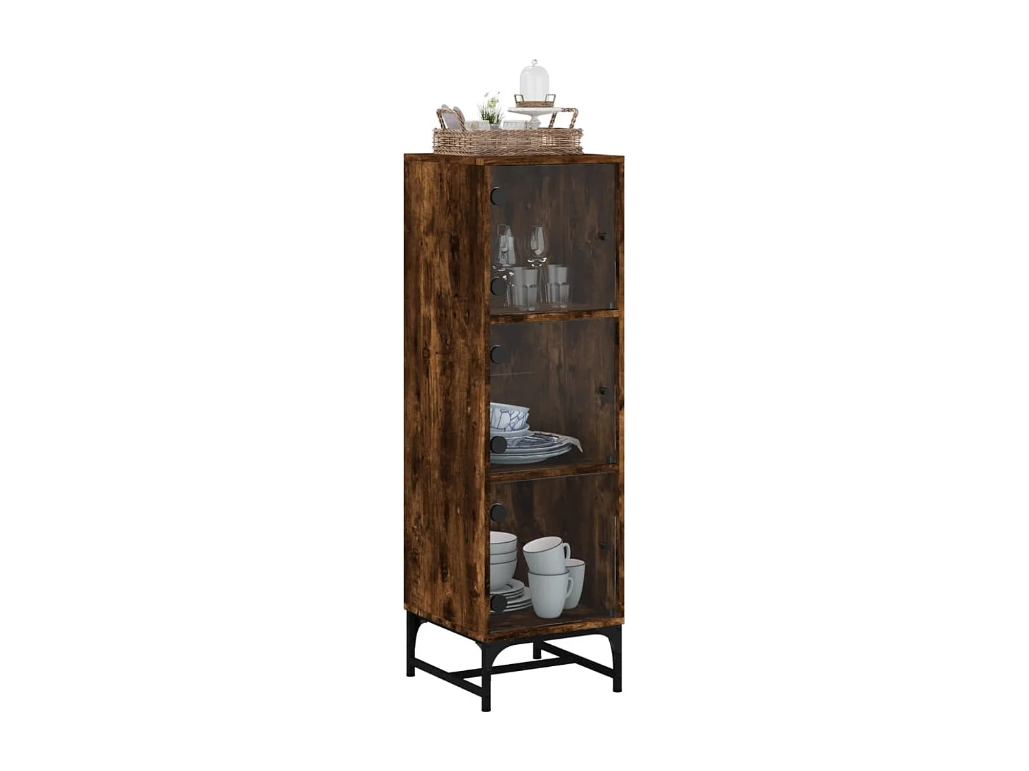 Highboard,Kommode mit Glastüren Räuchereiche 35x37x120 cm -gkd51587