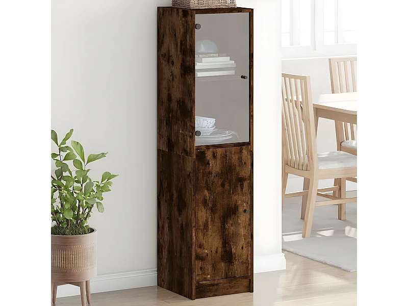 Highboard,Kommode mit Glastür Räuchereiche 35x37x142 cm -gkd395398